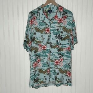 George Mens Tropical Hawaiian Shirt XL Palm Tree Floral Short Sleeve Button Down